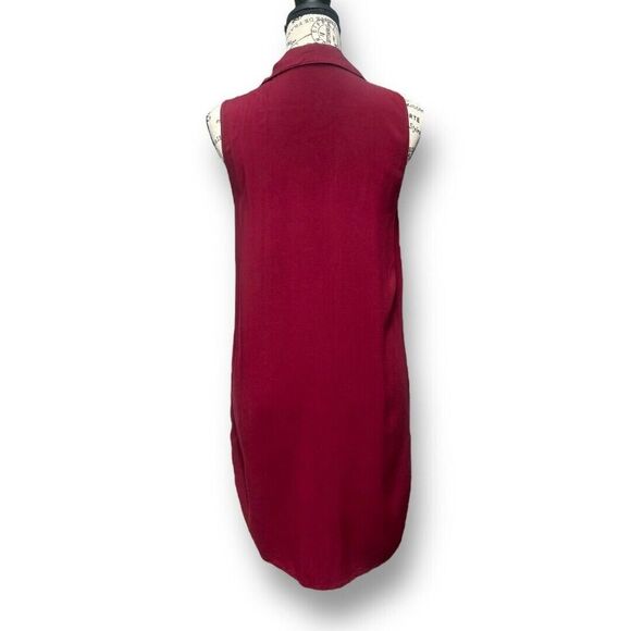 Active USA S Burgundy Collared Shirt Dress High Low Hem Mini Preppy Office Work - Picture 4 of 8